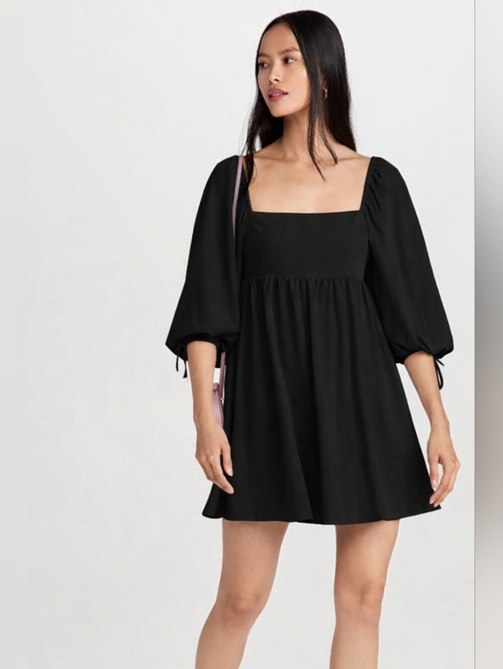 Amanda Uprichard Black Darling Mini Dress Square Neck Babydoll Size M